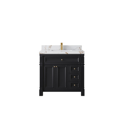 Tikva 36 In. W X 22 In. D Centre Sink Bathroom Vanity In Black With 2 In.