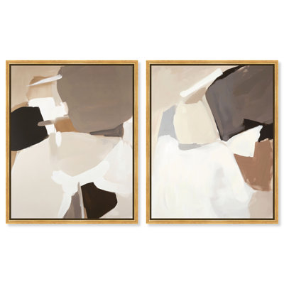 Tranquil Divisions Framed Canvas Print Boho Abstract Art Set by Art Remedy, Gold Frame, 36 x 45