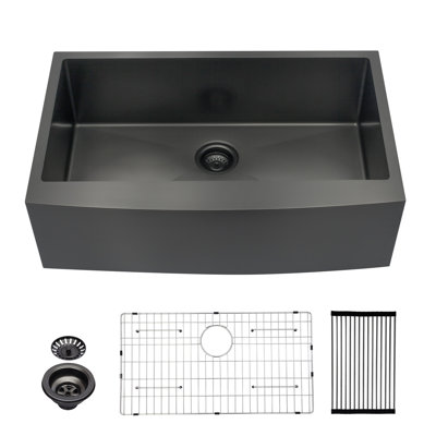 Gold Undermount Farmhouse Apron Front Kitchen Sink 16 Gauge Stainless Steel Single Bowl Kitchen Sink with Bottom Grid