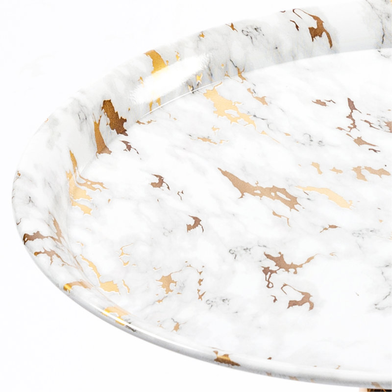 Small Round Side Table For Small Space, White, White/Gold