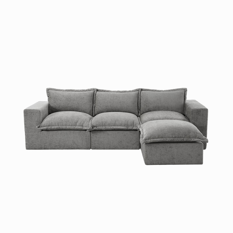 4 - Piece Upholstered Boneless Chenille Modular Sectional Sofa with Removable Ottoman– Fully Compressed, No Assembly Required
