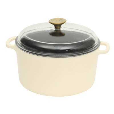Sur La Table Enamel-Coated Cast Iron Dutch Oven Pot with Oven Safe Glass Lid, Oven-to-Table Cookware for Bread, Soups, Stews & Braising - Eggshell White