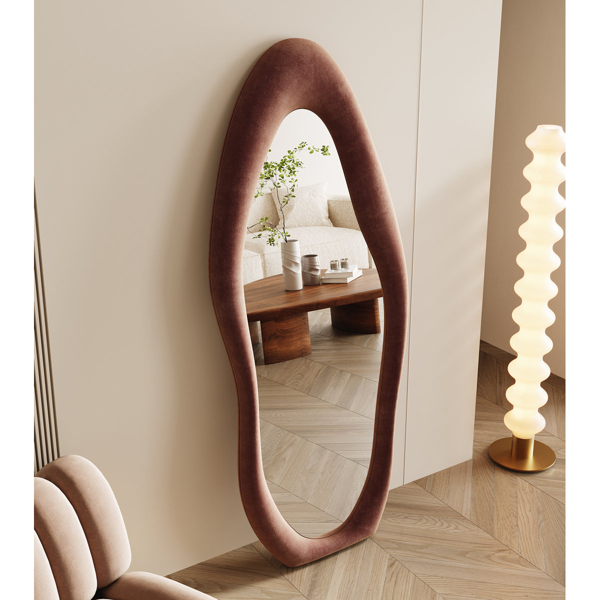 Full Length Mirror 63"X24", Irregular Wavy Mirror, Arched Floor Mirror, Wall Mirror Standing Hanging Or Leaning Against Wall For Bedroom, Flannel Wrap