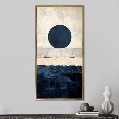 «Blue Beige Midnight Circle Horizon III», reproduction d'art encadrée rétro sur toile