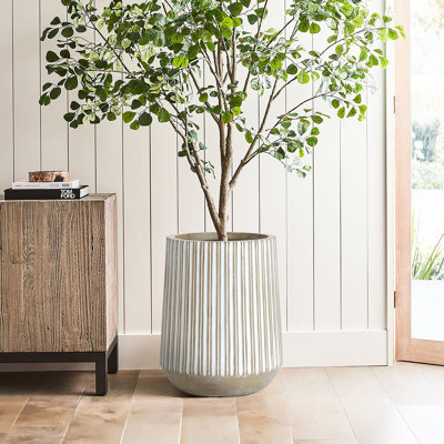 Jarmall Round Brown and White Striped Handmade Tall Pot Planter