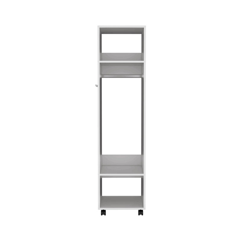Hauteur de 63 po avec miroir, trois tablettes, roulettes et tringle, armoire, rangement pour vêtements de chambre, Blanc