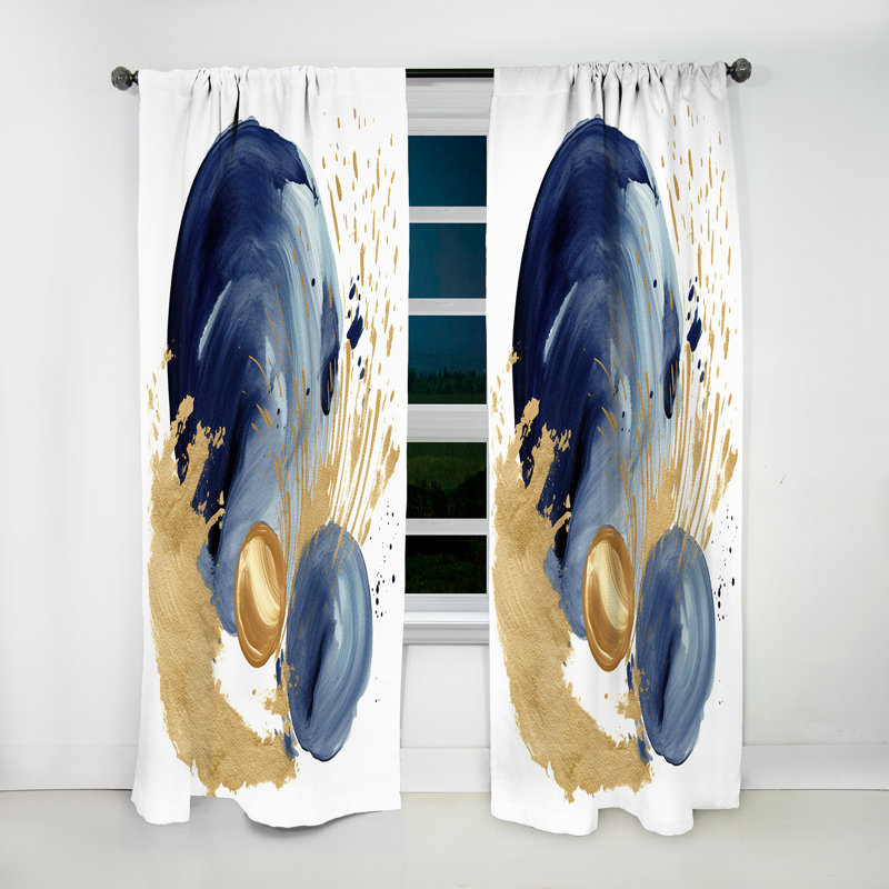 Merity Dark Blue, Gold Abstract Circle Texture I - Modern Velvet Curtain - Room Darkening - 1 panel, 52" W x 90" L