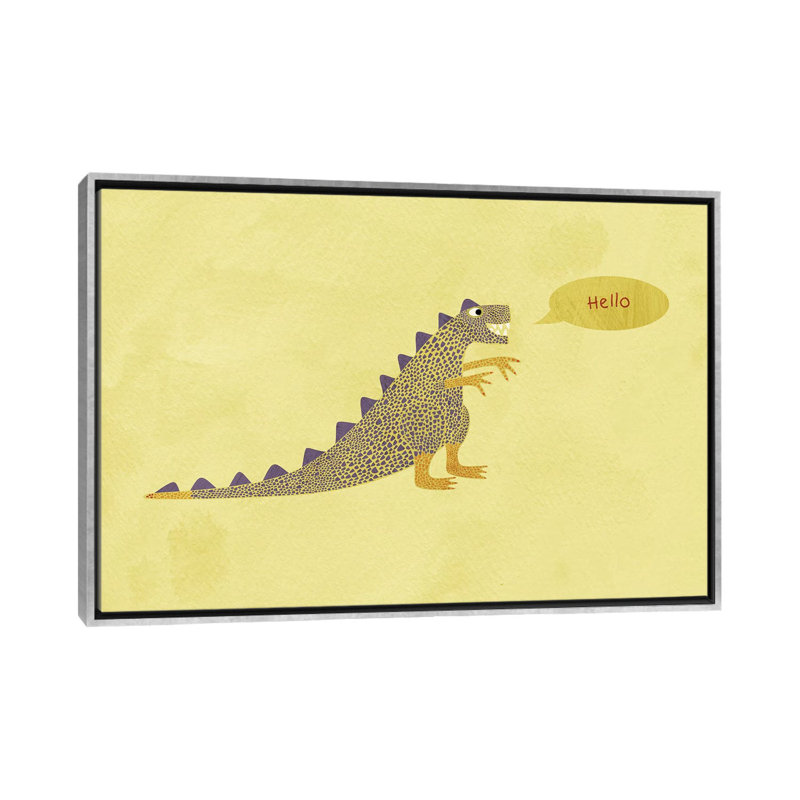 " Dinosaur " Graphic Art Print, 18" H x 26" W x 1.5" D, Silver Framed Canvas, No Mat