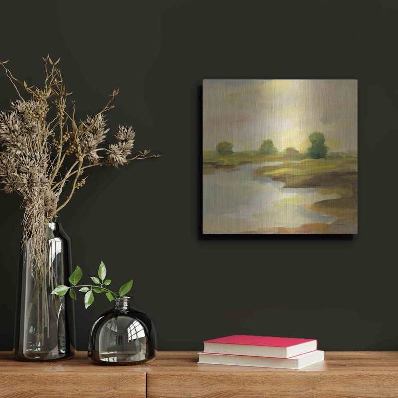 «Lark Manor ™« Chartreuse Fields I »par Silvia Vassileva, art mural en métal, H 12 po x l 12 po