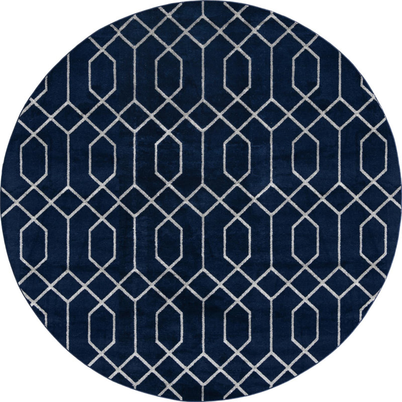 Tapis bleu marine / argent Glam, Rond 7 pi 10 po