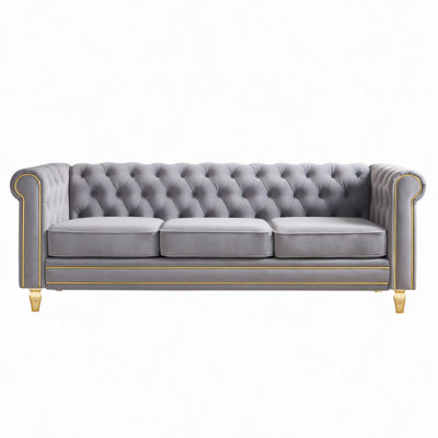 Chesterfield Velvet Sofa 84.65 Inch For Living Room