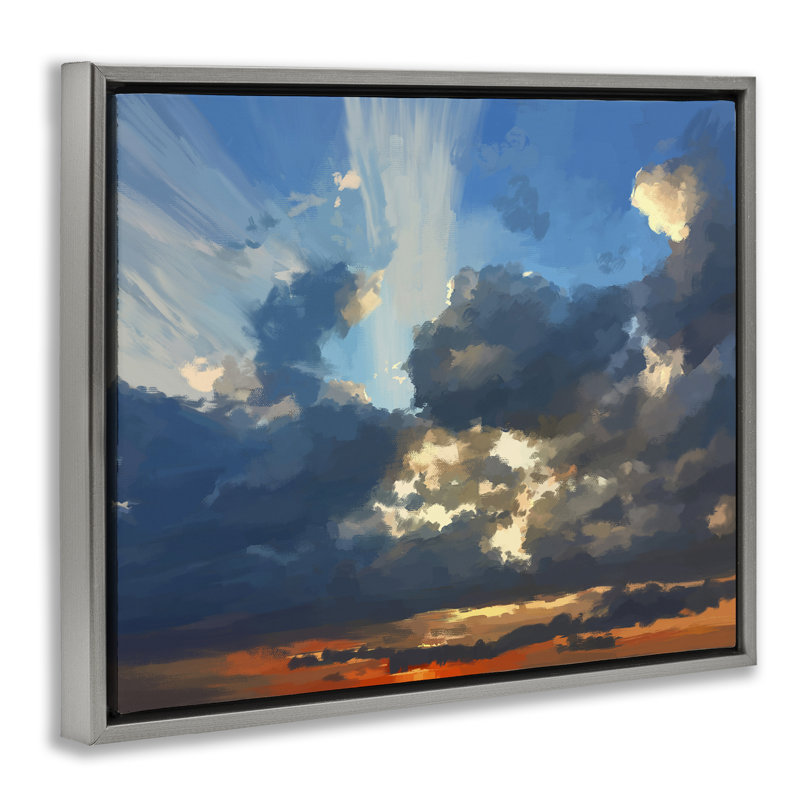 «Sun Rays Through Clouds», toile encadrée flottante noire par Emily Kalina, H 17 po x l 21 po, Cadre flottant gris lustré