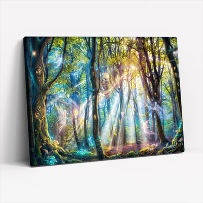 Enchanted Forest Fairy Light Canvas Wrapped Wall Art Set Of 1