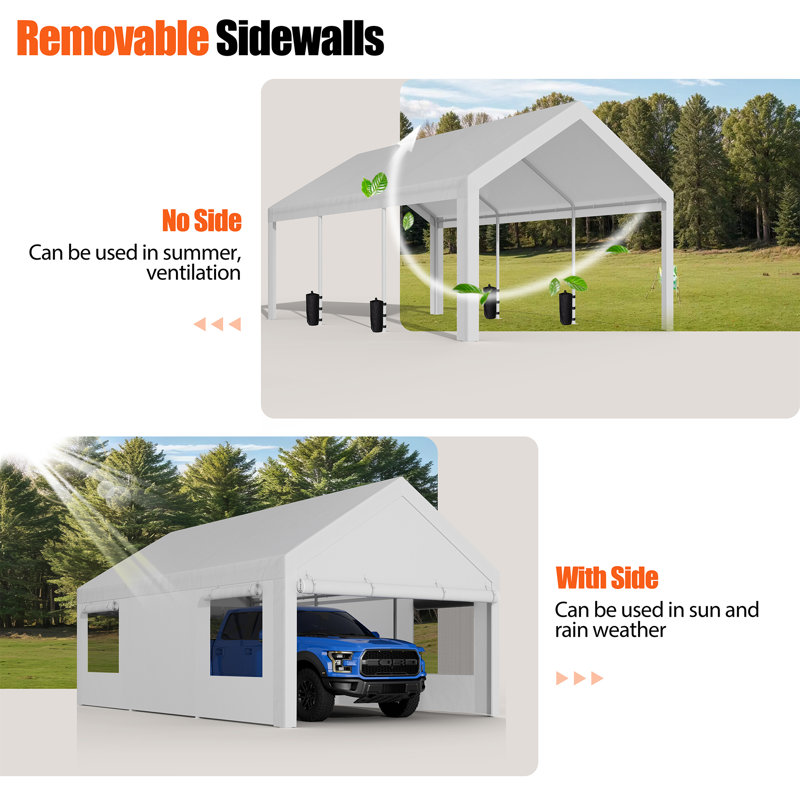 12 pi. L 20 pi. D Carport Garage robuste , Blanc