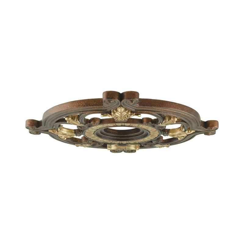 Kampsville en bronze palacial avec des accents dorés, H 1,5 po x l 23,5 po x P 23,5 po