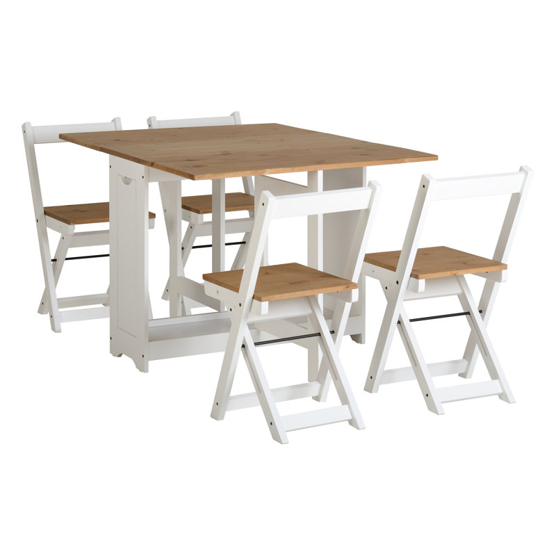 Ensemble de salle à manger 5 pièces pliable avec 4 chaises Portrain, Blanc / Brun