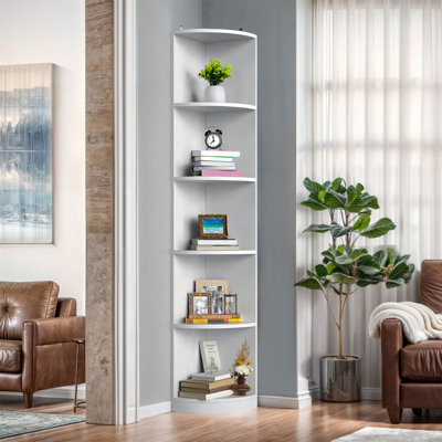 5 Tier Corner Bookcase with Compact Design Space Saving Storage Shelf for Living Room, Bedroom, or Office