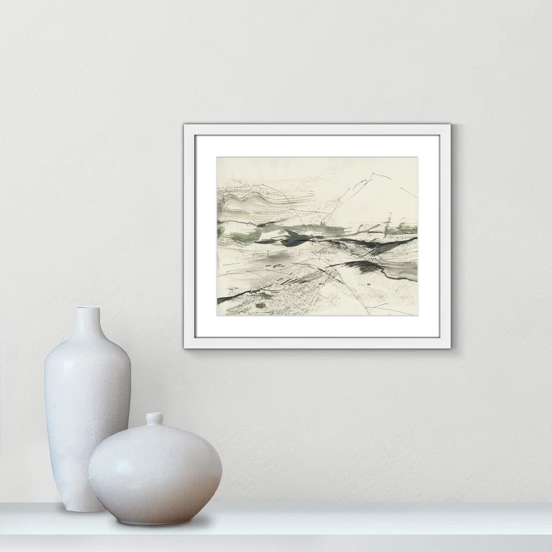 Green Sketches Print by PI Studio, 16" H x 19" W x 1.25" D, White Box Picture Framed, White