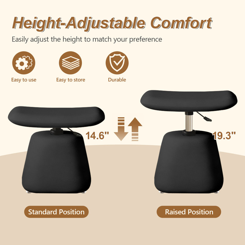 Tabouret de coiffeuse rembourré réglable en hauteur avec repose-pieds intégré, idéal pour la chambre, le salon ou l'entrée, noir.