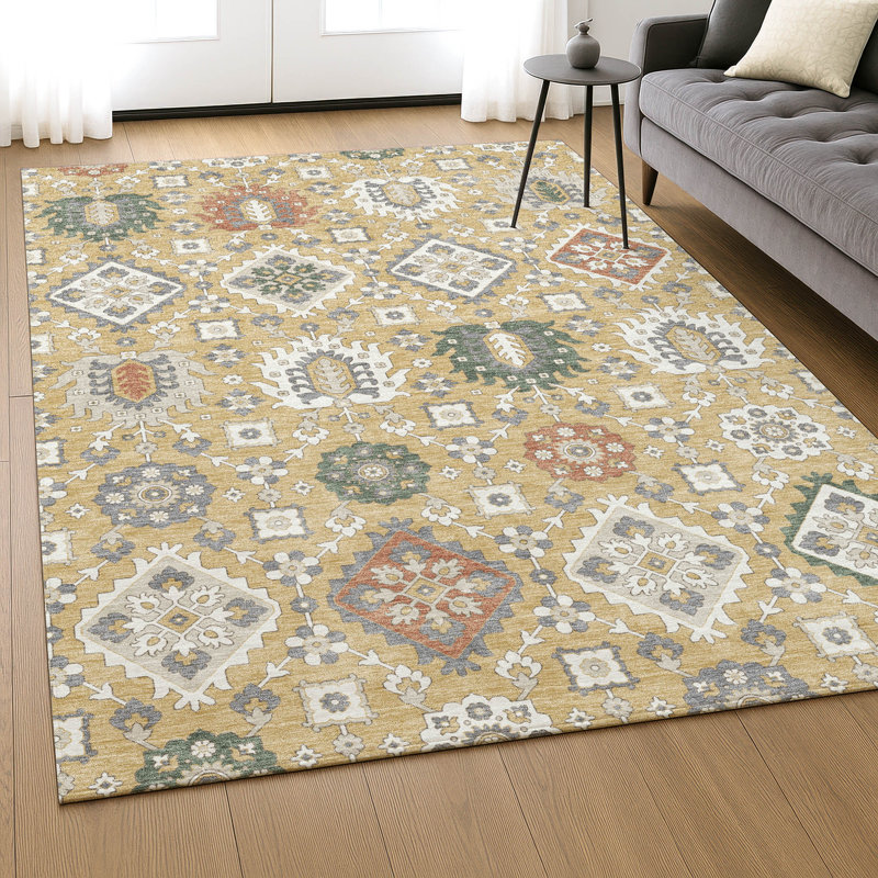 Premium Machine Washable Mayfield AMF2200 bohemian Rug, Gold, 8' x 10'