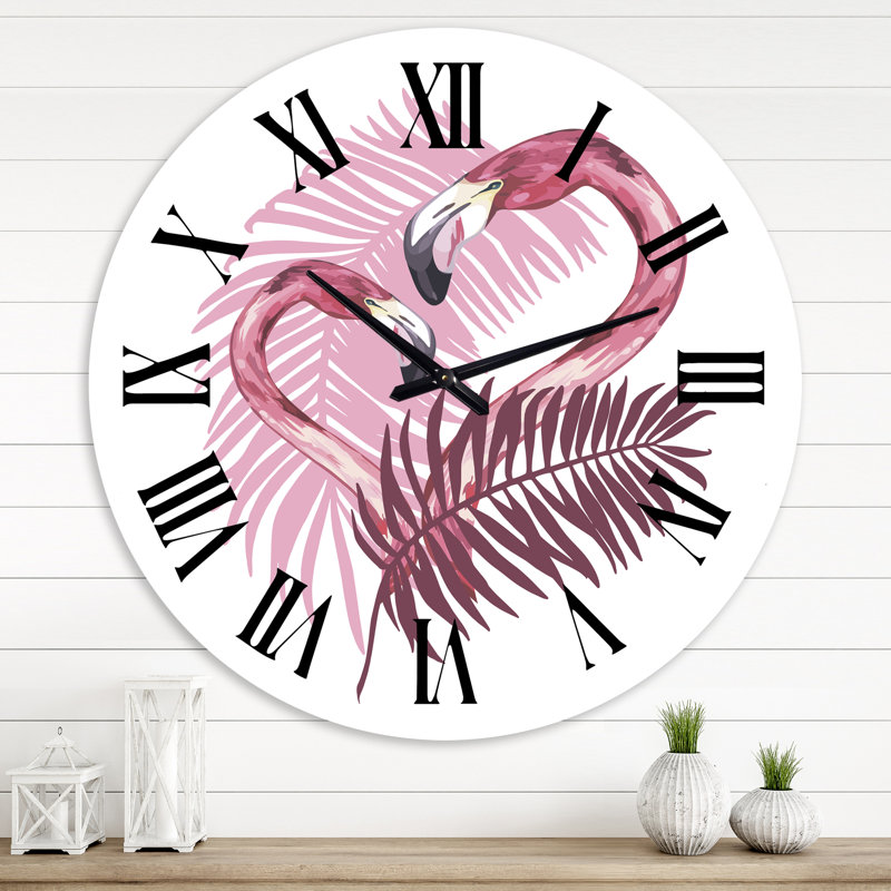 Flamant rose en été tropical I - Horloge murale traditionnelle, Grand