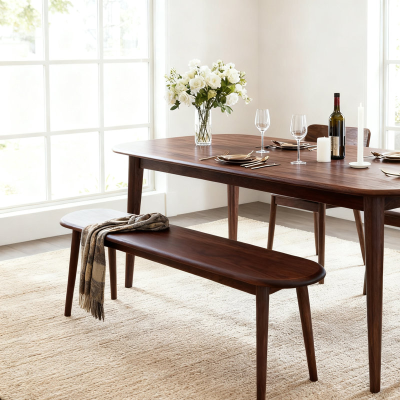 Solid Oak Wood Bench - 39" Rounding Corner Design, Sturdy Dining Bench & Entryway Ottoman for Dining Room, Bedroom, Patio, Kitchen & Living Room,brown Finish