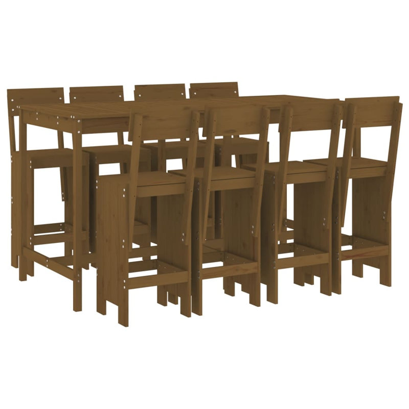 Azmira Brayden Studio Bar Set with Wood Frame and Solid Wood Outer Material, Honey Brown
