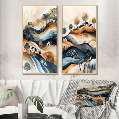 Ensemble de 2 pièces d'art mural abstrait beige et bleu Minimalisme Explosion Landscape I