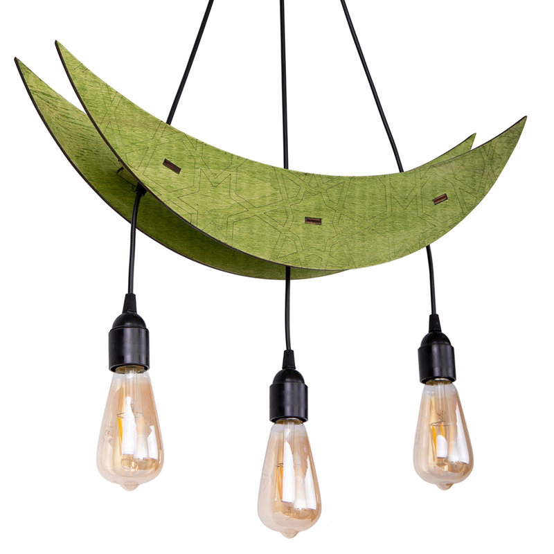Luminaire suspendu pour îlot de cuisine 3 lumières Hammons, Vert/noir
