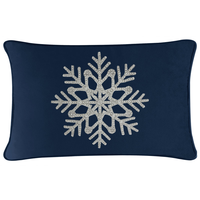 Sparkles Home Snowflake Pillow | Rhinestones & Faux Pearls | Feather Fill | Customizable Colours, Navy Velvet