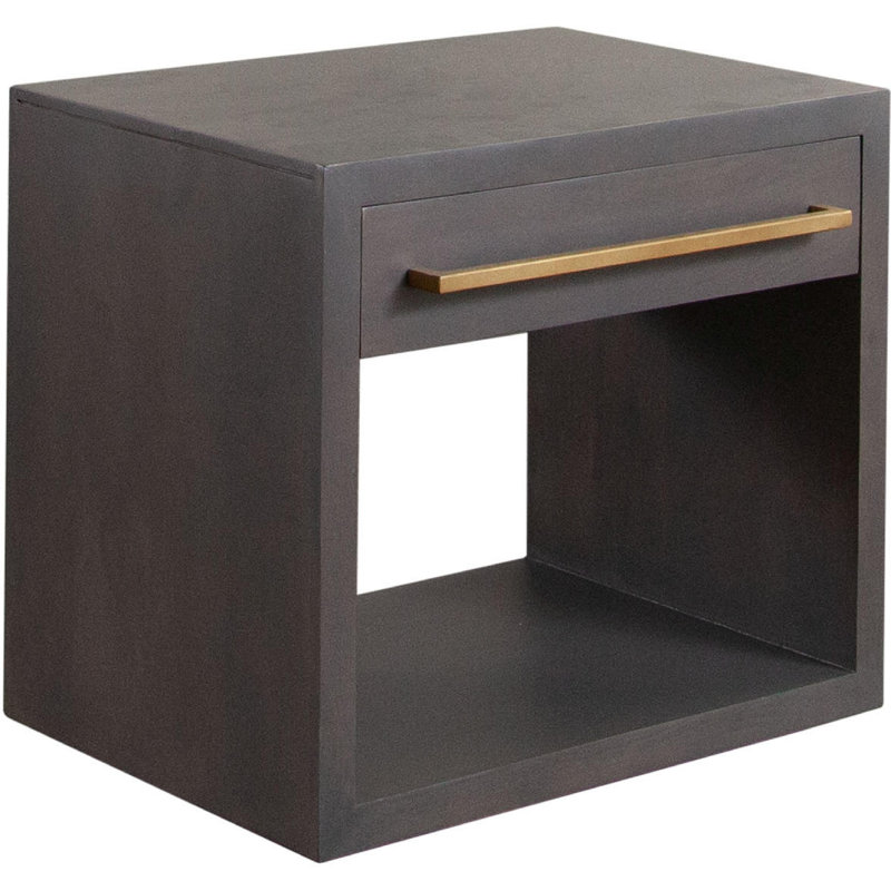 Table de bout Ceny, 1 tiroir, 26 pouces en bois de manguier massif, Doré / chêne gris