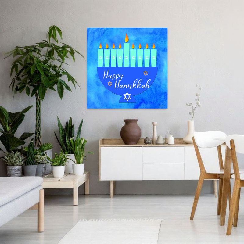 Happy Hanukkah Menorah III, art contemporain abstrait, H 36 po x l 36 po