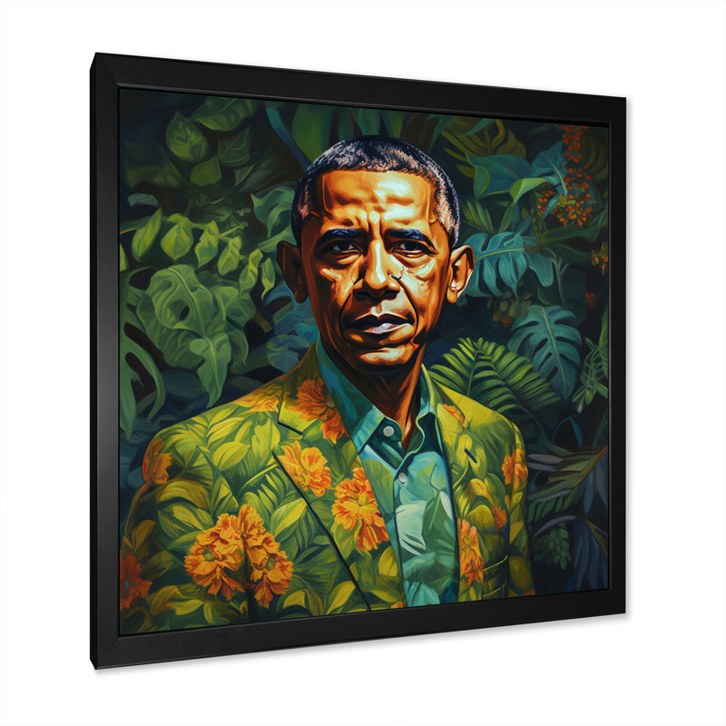 «Obama Miami Vibes II», reproduction sur toile, Cadre d'angle fermé noir, H 16 po x l 16 po x P 1 po
