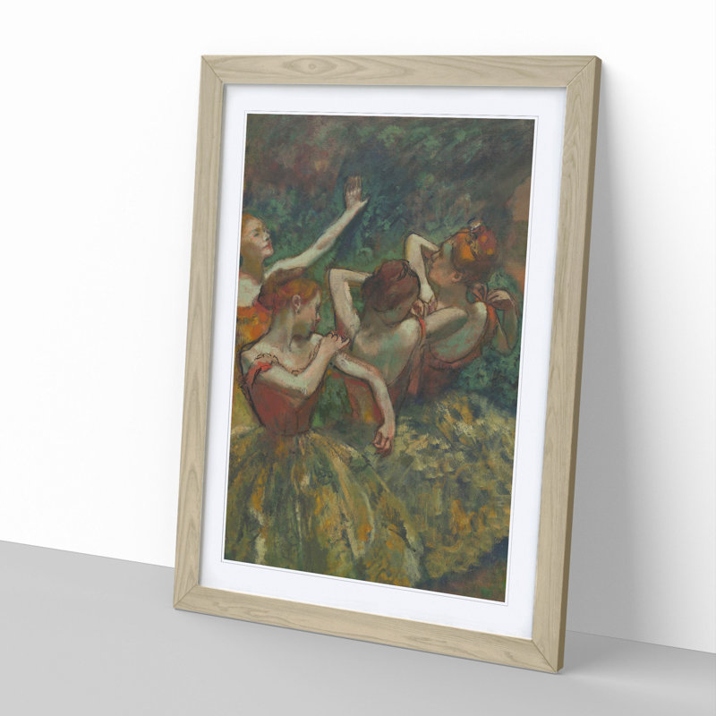 Four Ballet Ballerina Dancers Vol.2 by Edgar Degas - Picture Frame Painting, 90cm H x 65cm W x 2cm D, Oak