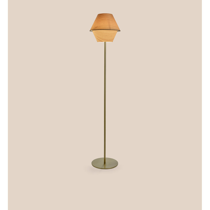 Lampe sur pied Hotel, Doré, Intensité réglable, Hêtre naturel