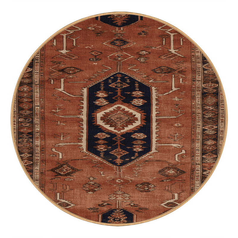 Tapis brun turc lavable à la machine, Rond 5 pi