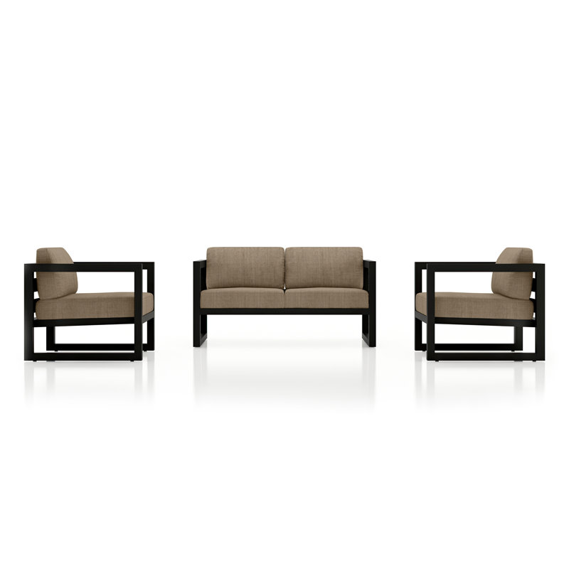 Avion 3 Piece Loveseat Set, Canvas Charcoal Sunbrella® Canvas, Black
