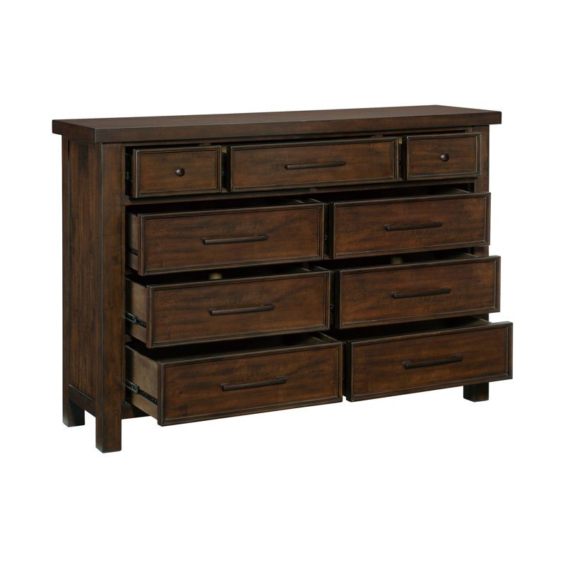 Commode classique transitionnelle avec 9 tiroirs et meubles de chambre à coucher à finition brune, 1 pièce, sans assemblage