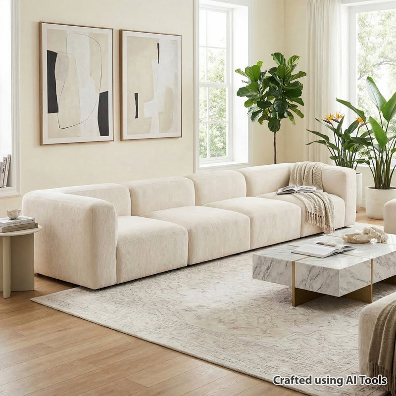 4-Piece Deep Seat Chenille Modular Sectional Sofa, Beige