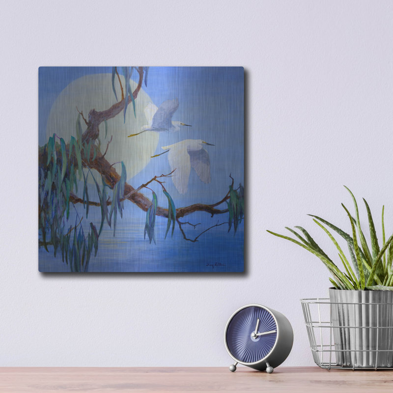 Art mural en métal Red Barrel Studio® «Egret pair In Flight» par Floy Zittin, H 12 po x l 12 po