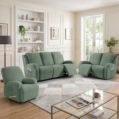 Soft Jacquard 1-2-3-Seat Sofa Slipcover with Stretch Bottom Couch Cover, Machine Washable Furniture Protector with Side Pockets