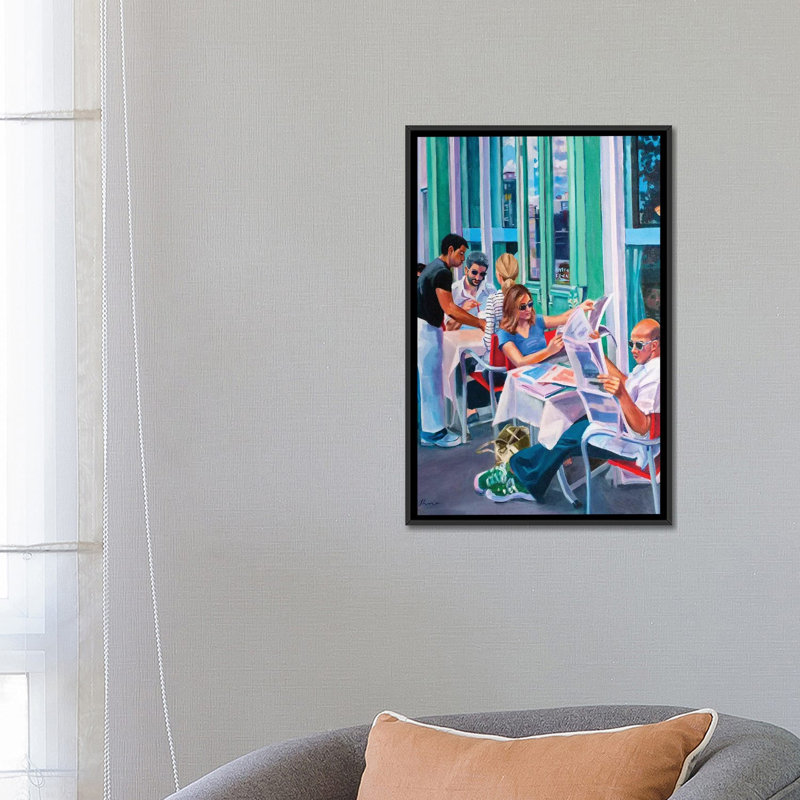 « dimanche matin », reproduction sur toile, H 48 po x l 32 po x P 1,5 po, Toile avec cadre noir, Pas de tapis