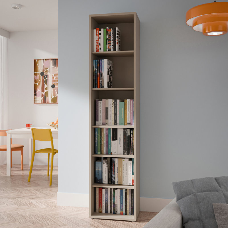 Modern minimalistic shelf unit with 6 open shelves, bookshelf, engineered wood, 49.8 cm W x 214.3 cm H x 34.9 cm D, Grey