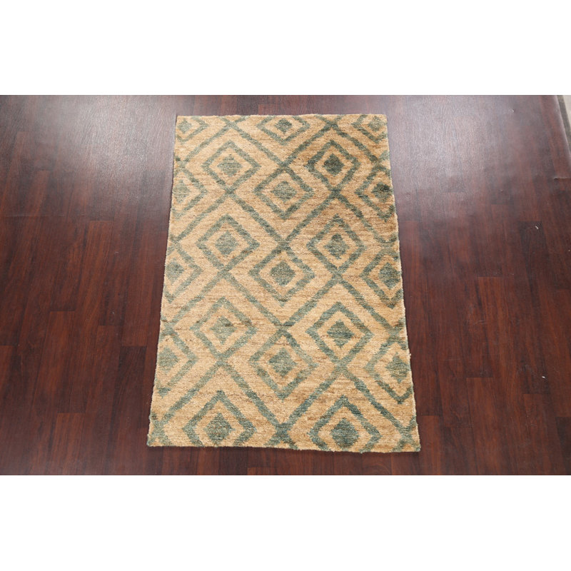 Tapis unique en jute noué à la main 3 pi 11 po x 5 pi 11 po New Age beige / ivoire
