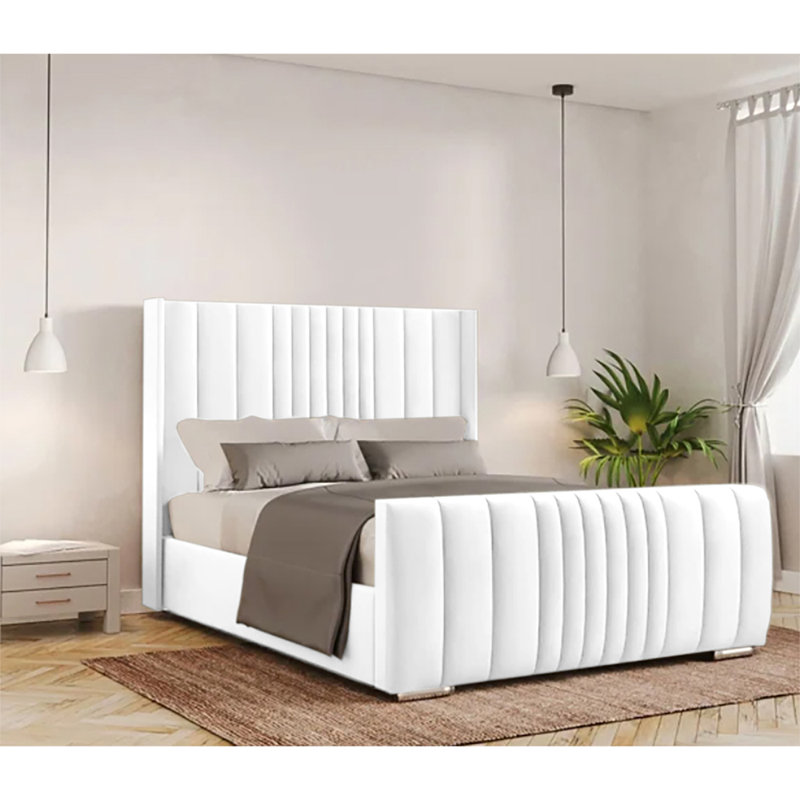 Schwamm Upholstered Bed Frame, White, Double (4'6)
