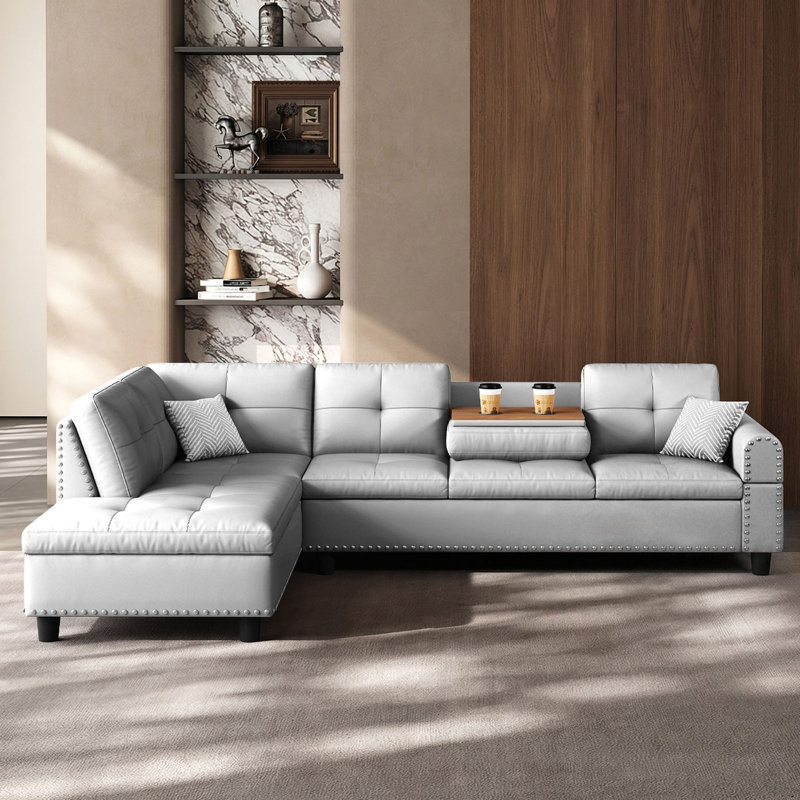 Canapé modulaire surdimensionné en cuir 97,5 po, canapé en L, Grey