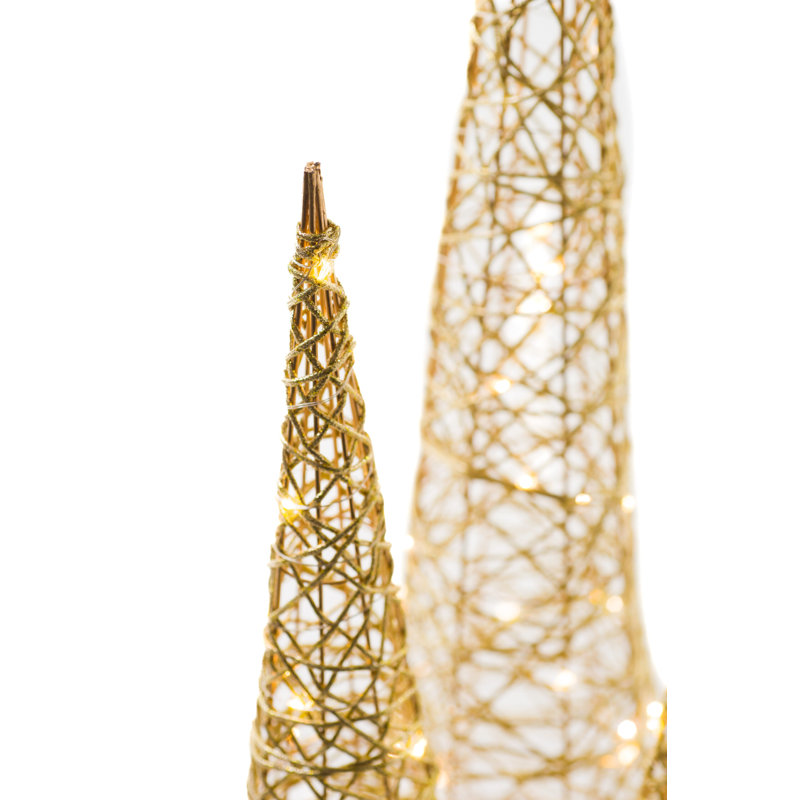 Silver Wireframe Glittered Cone Accent Lighted Tree Set, Golden