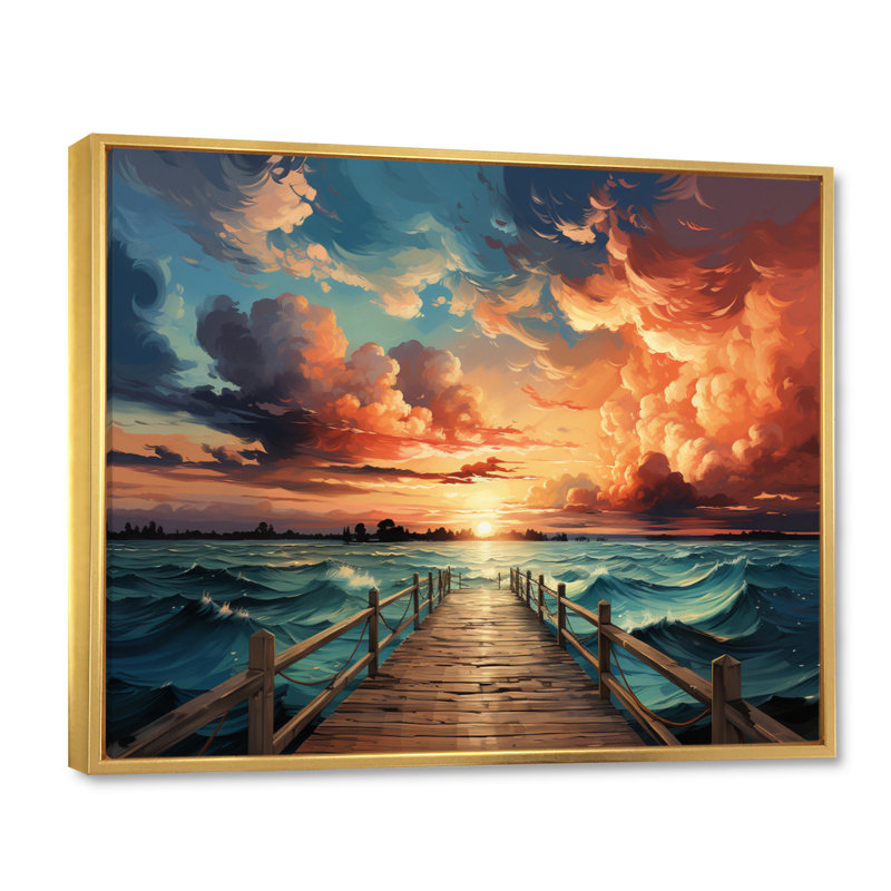 Jetée des saisons I sur toile, H 34 po x l 44 po, Cadre flottant doré