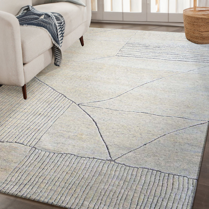 Abstract Area Rug in Beige, Rectangle 10' x 14'
