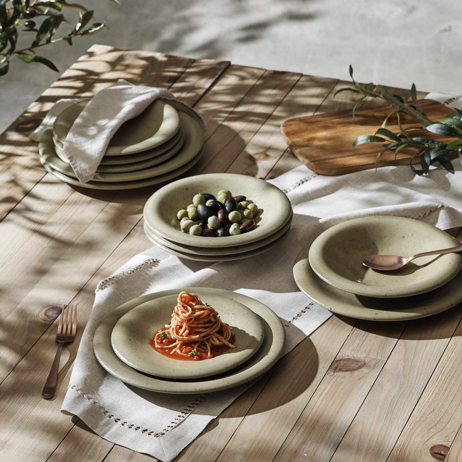 Porto By Stone Lain Aro 12-Piece Dinnerware Set Stoneware, Green